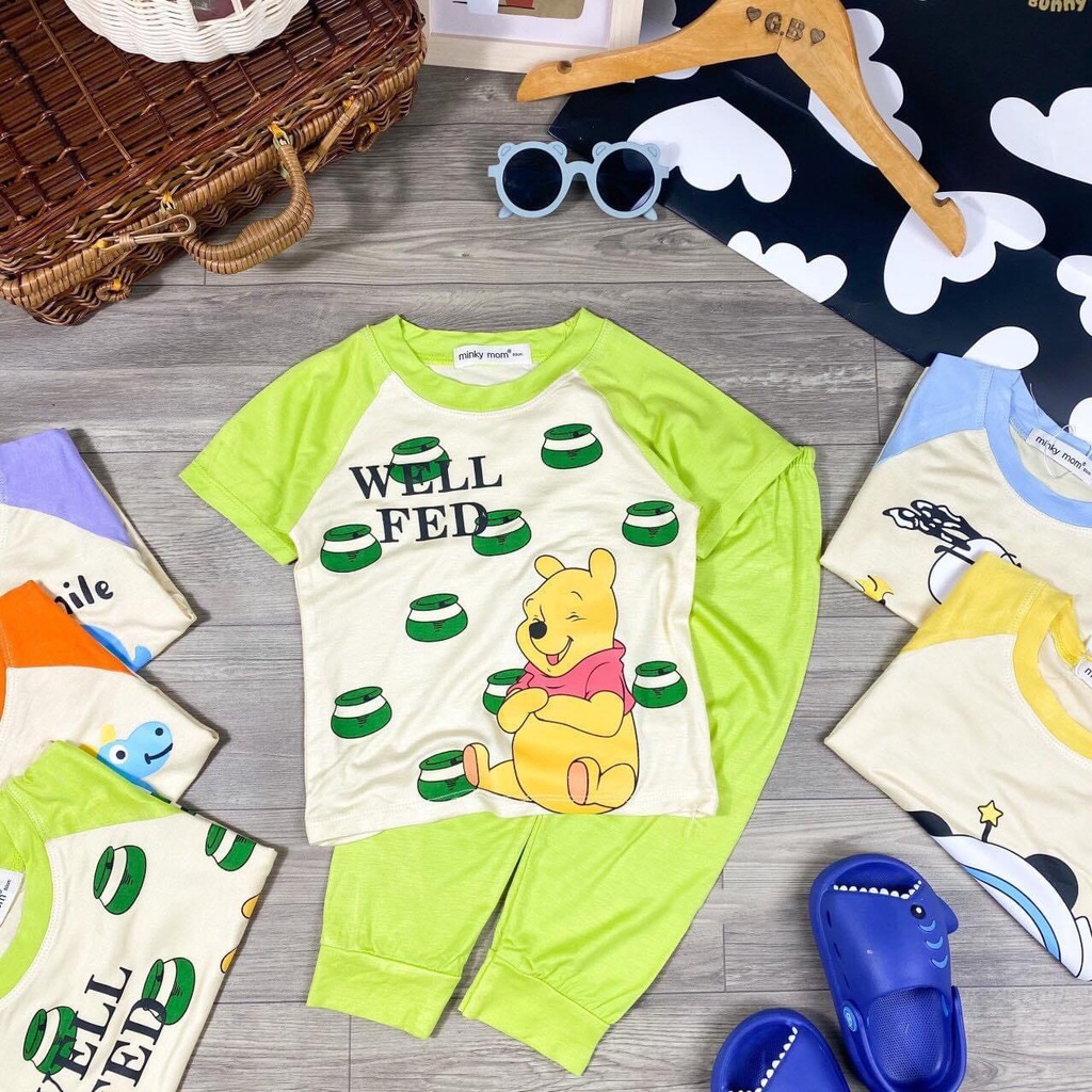 Bộ Quần Áo Trẻ Em Minky Mom Snoopy Tay Cộc Quần Dài Cho Bé Chất Thun Lạnh Siêu Mềm Mịn Mát