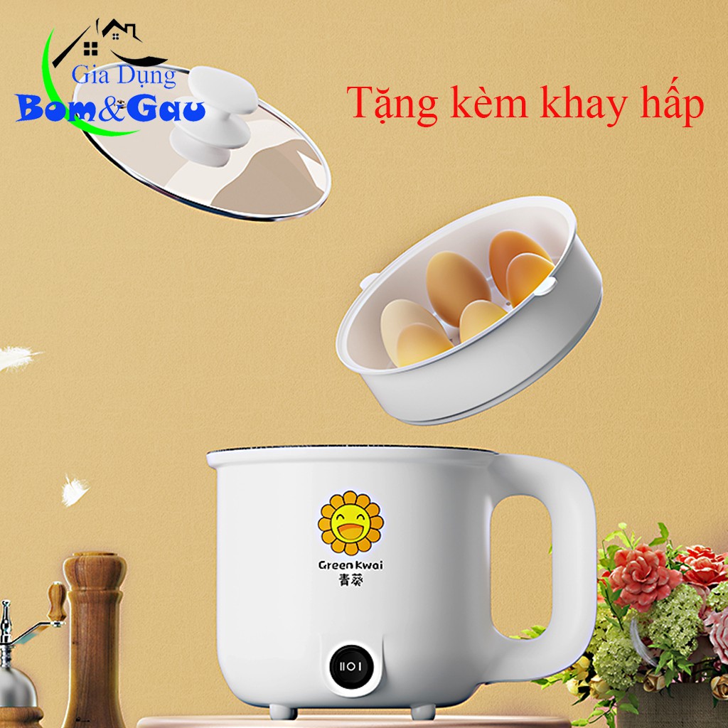 Bếp Điện/Nồi Lẩu Điện Mini Đa Năng Dung Tích 1.8L Có Khay Hấp Tặng Kèm 7 Món Có Tay Cầm Tiện Dụng