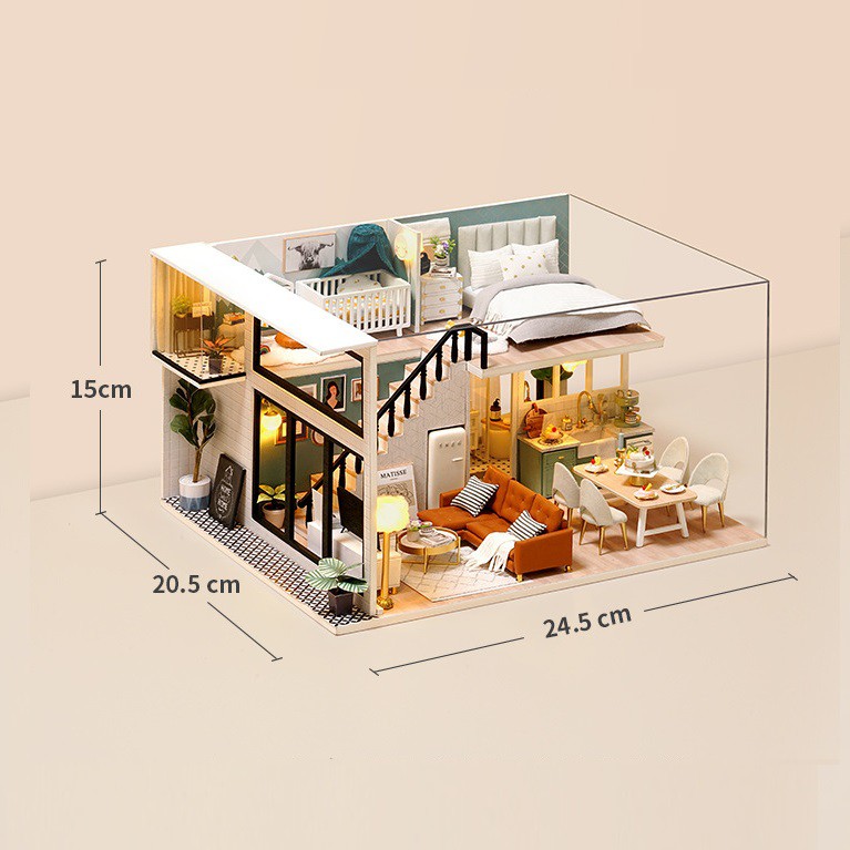 Mô hình nhà búp bê DIY Doll House Miniature_ COMFORTABLE LIFE _Tặng TẤM CHE BỤI + KEO