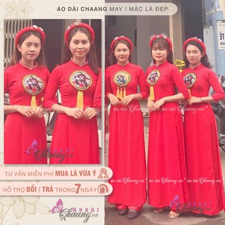 Áo dài đính họa tiết Chaang may sẵn Áo dài chất lụa Nhật kiểu cổ vuông tay lỡ