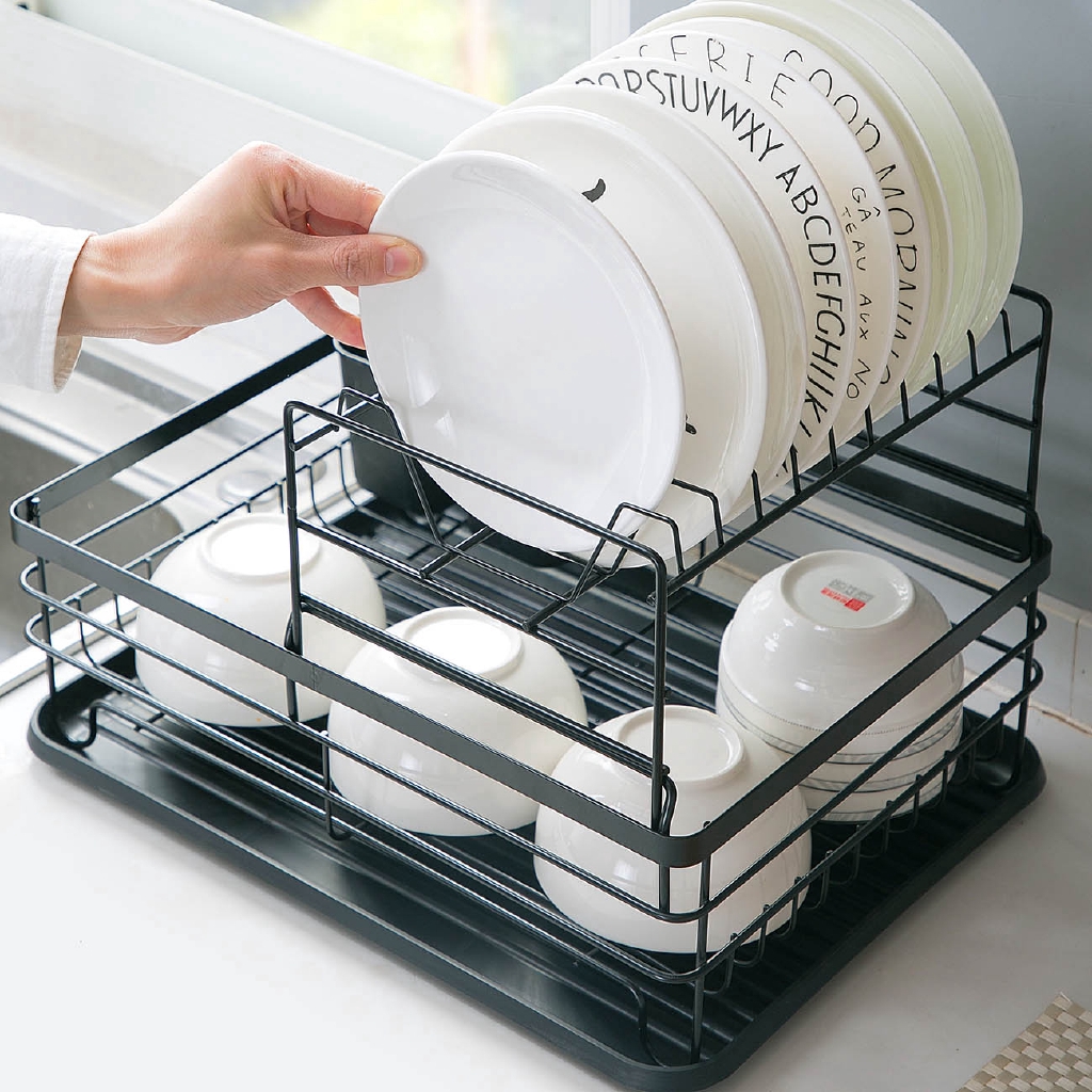 Giá Úp Chén Dĩa JUJIAJIA Bằng Sắt Có Hai Tầng Tiện Lợi Cho Nhà Bếp