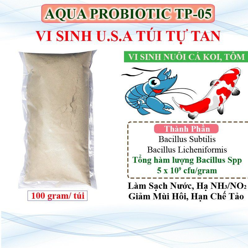 100gram/Vi sinh nuôi cá koi, nuôi tôm# bio aqua probiotic,tự tan