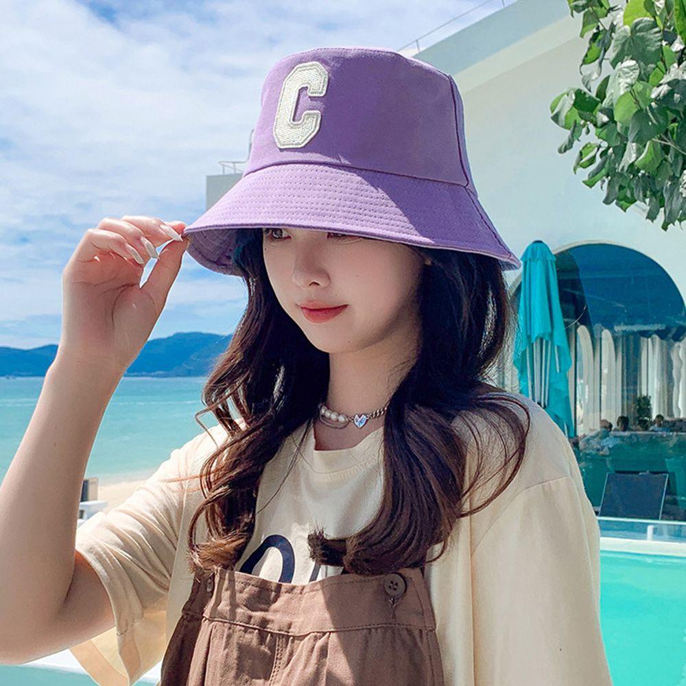 DARNELL Nón Bucket Chất Liệu Cotton Chống Nắng In Chữ Thời Trang Mùa Hè Phong Cách Hàn Quốc Cho Nữ
