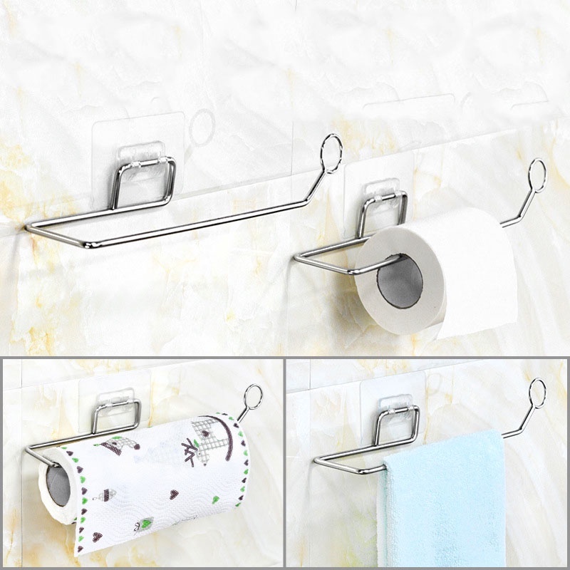Móc Treo Giấy Vệ Sinh,Treo Khăn Lau Bếp Chất Liệu Inox,Thanh Treo Đồ Đa Năng Lắp Đặt Dán Tường