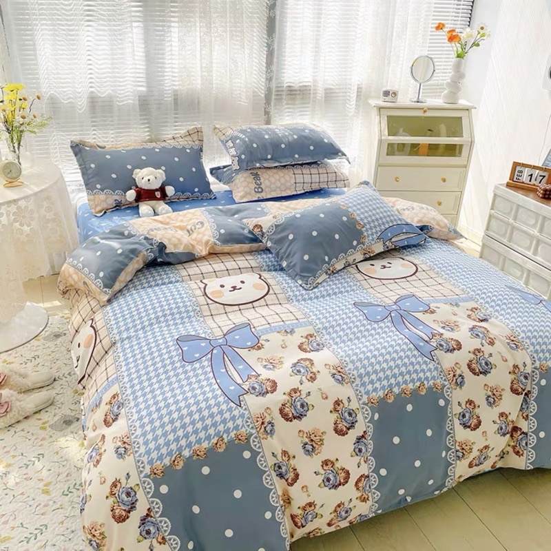 Bộ chăn ga gối cotton poly hoạ tiết gấu MÂY BEDDING đủ kích thước nệm | BigBuy360 - bigbuy360.vn