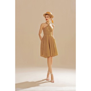 SÒ VINTAGE - HOLLY Đầm yếm sọc gài nút cổ