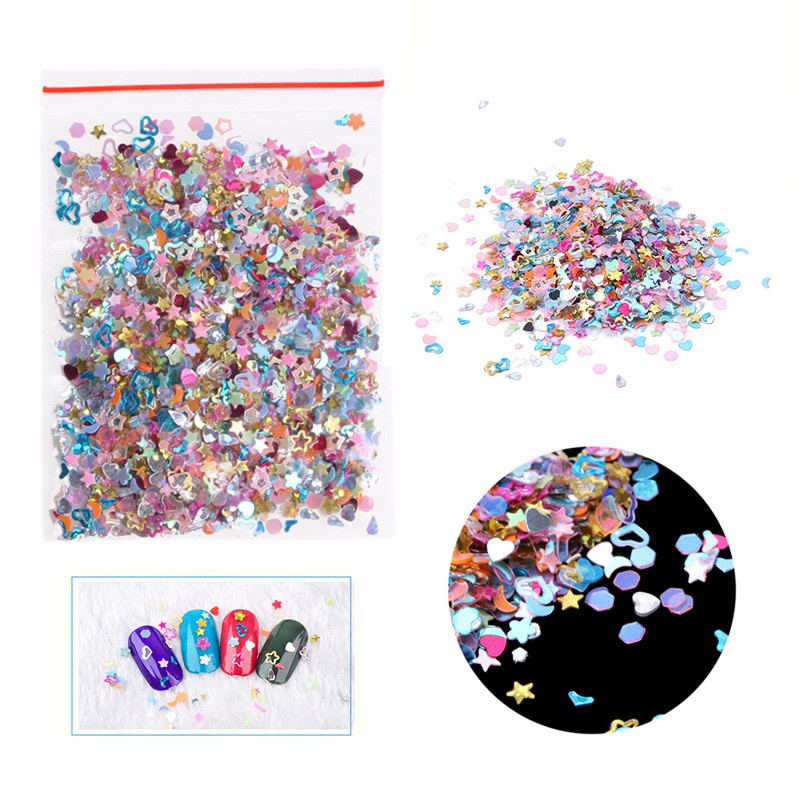 Set 5000 phụ kiện hạt nhựa long lanh kiểu ngôi sao trái tim hoa để trang trí móng nghệ thuật