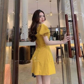 Đầm nhúm ngực tay phồng