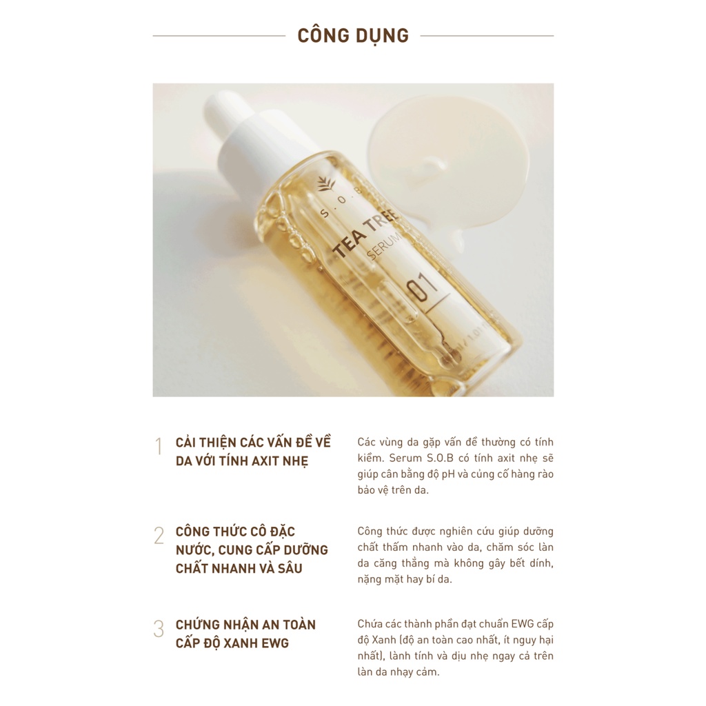 Serum Trắng Da Giảm Mụn S.O.B Tea Tree Serum 30ml