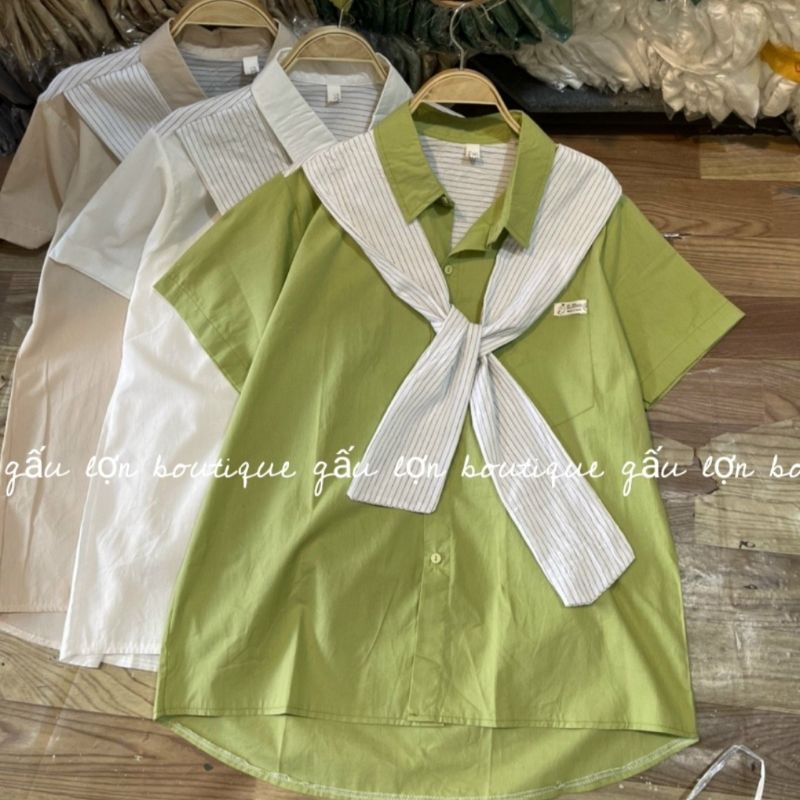 Áo sơ mi cộc kèm khăn quàng ulzzang hàn quốc