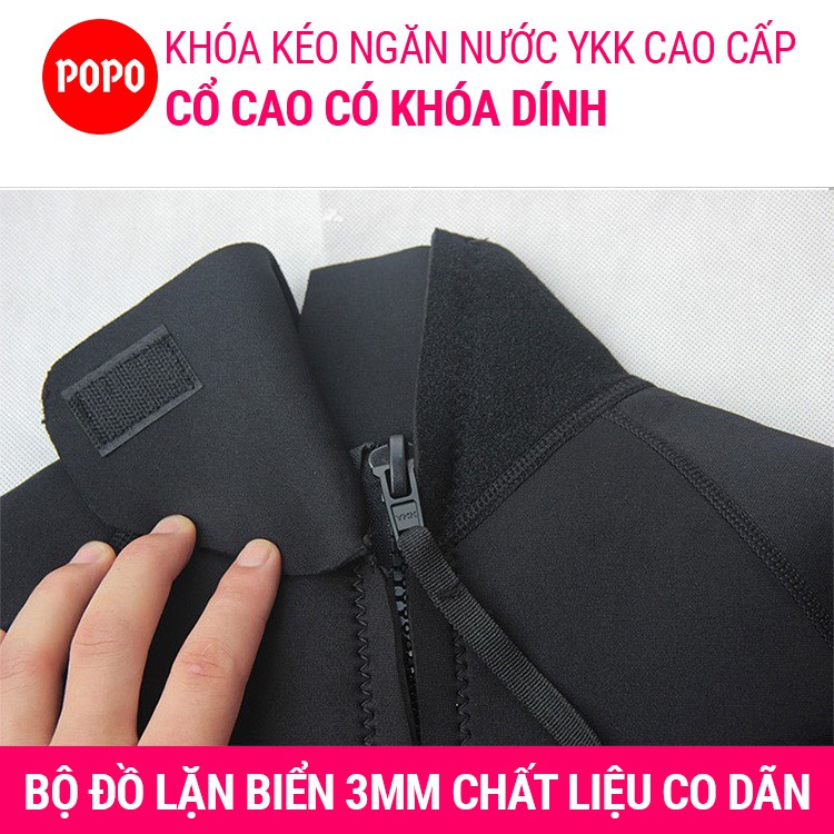 Bộ đồ lặn biển có sẵn mũ trùm đầu POPO vải dày 3mm giữ nhiệt ôm cơ thể thoải mái vận động