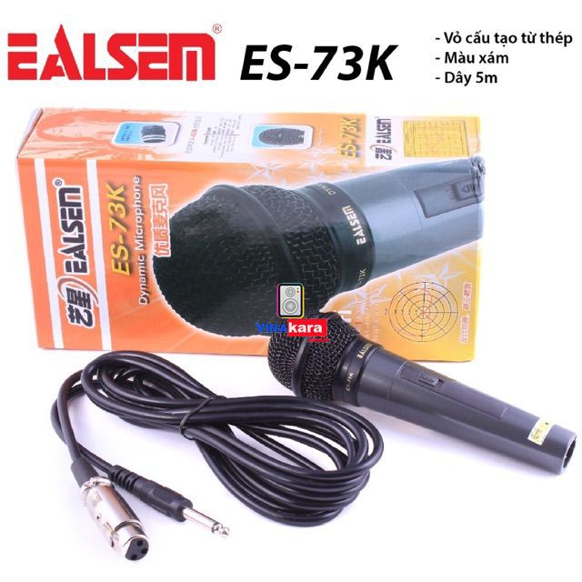 Micro karaoke EALSEM ES-73K, có dây kiểu dáng gọn nhẹ, cầm vừa tay và cảm giác chắc chắn, tay nhôm, dây dài 5 mét