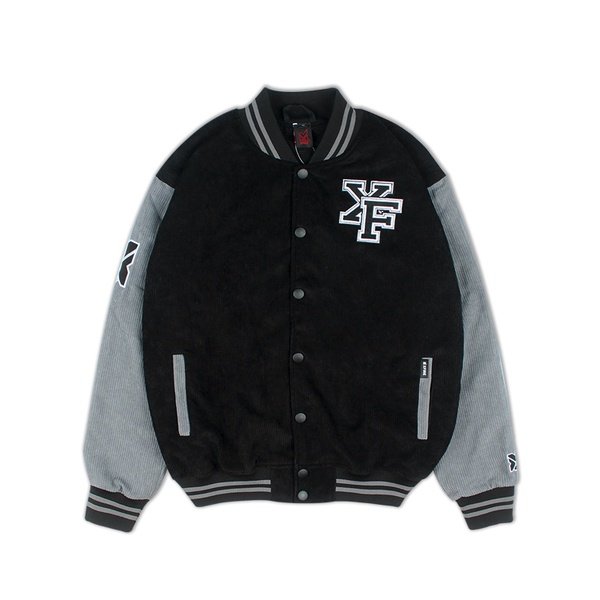 Áo Khoác Bóng Chày Bomber Varsity Nhung Tăm Cao Cấp Nam Nữ Thêu 2 Lớp Màu Đen Tay Xám By Xfire VARVER2NTB/GR322