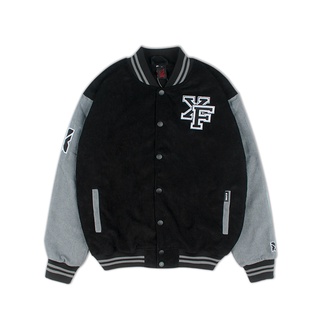 Áo Khoác Bóng Chày Bomber Varsity Nhung Tăm Cao Cấp Nam Nữ Thêu  2 Lớp Màu Đen Tay Xám By Xfire VARVER2NTB/GR322