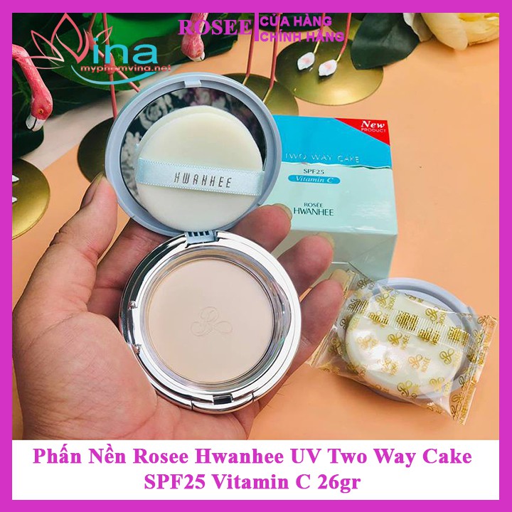 Phấn Nền Rosee Hwanhee UV Two Way Cake SPF25 Vitamin C 26gr tặng kèm lõi