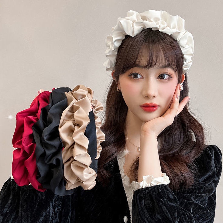 Băng Đô Cài Tóc Bản Rộng Bằng Lụa Ren Phong Cách Mới