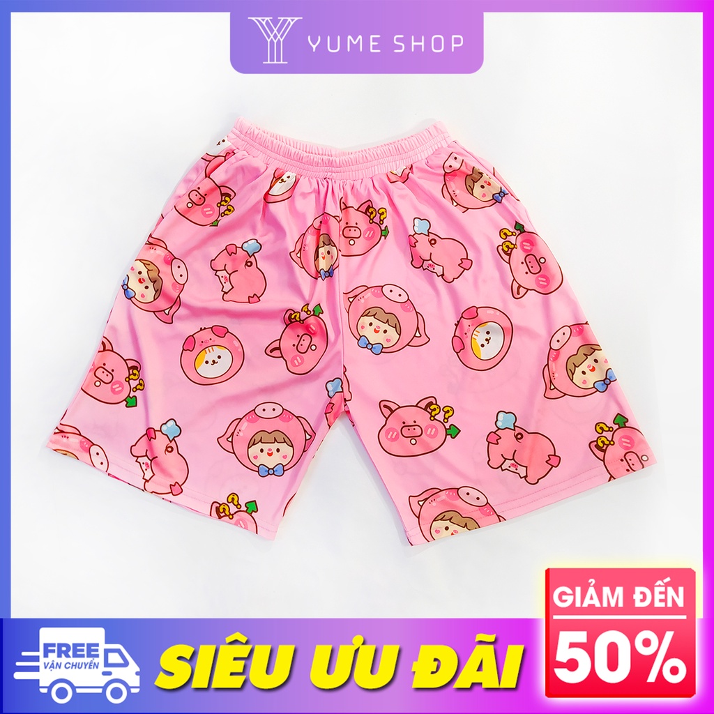 Quần Short Lửng Cartoon, Quần Đùi Hoạt Hình Họa Tiết Lợn Hồng Dễ Thương