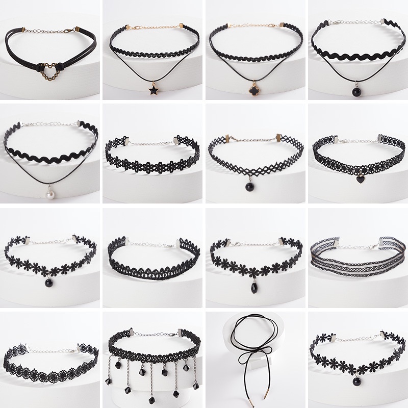 ?Vòng Cổ Choker Bằng Da Phối Nhung Phong Cách Gothic Cổ Điển Cho Nữ