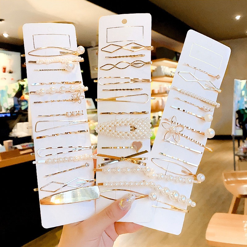 Bộ kẹp tóc kim loại đính ngọc trai nhân tạo thanh lịch