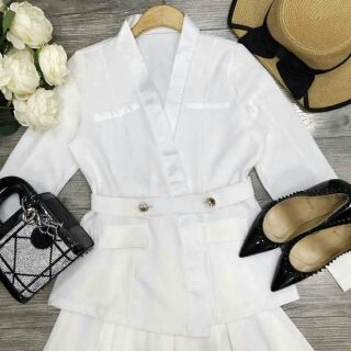 SET ÁO VEST VIỀN PHI + CHÂN VÁY XẾP LY