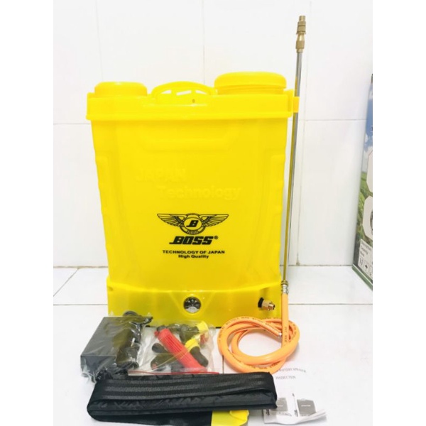 bình xịt điện boss 2 bơm ,20 lít . dùng 6-12 béc phun.acquy 12v12a