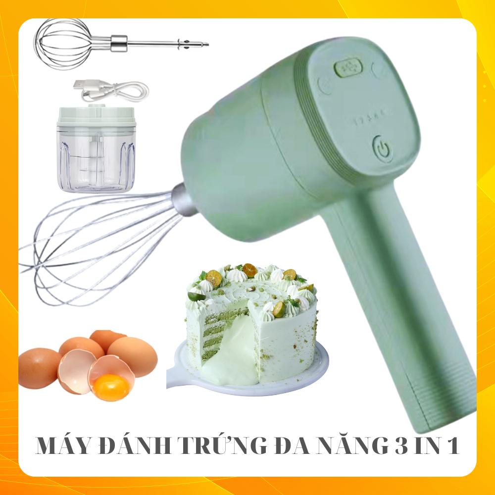 Máy Đánh Trứng Cầm Tay 3 Trong 1 Đa Năng Pin Sạc - Máy xay tỏi, ớt, đánh trứng, sữa, cafe mini không dây- BH 3 Tháng