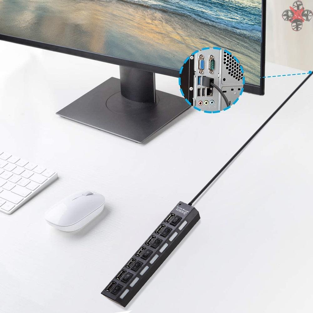 Bộ Hub Chia 7 Cổng USB Có Công Tắc Bật/Tắt Dây Dài Cho Laptop/Máy Tính Để Bàn