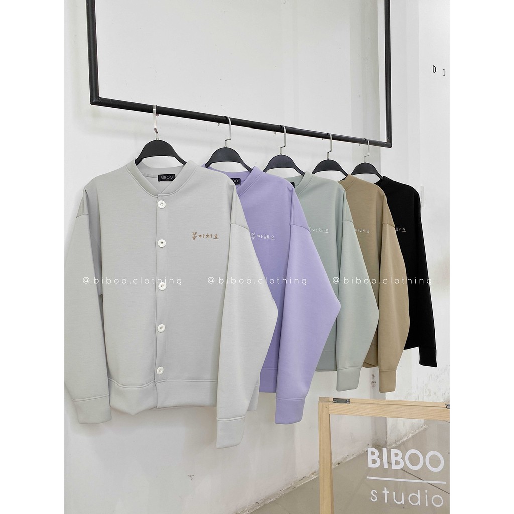 BIBOO - Áo khoác CARDIGAN form rộng hình thêu &quot;JO-AH-HAE&quot;