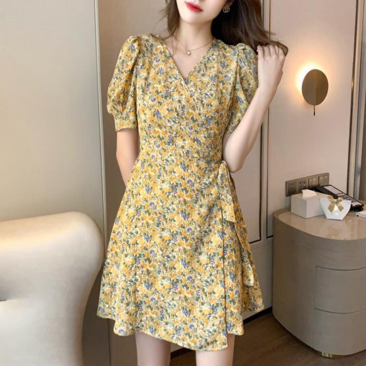 [VÁY DỰ TIỆC] Váy Nữ, Đầm Nữ Buộc Vạt Hoa Nhí Chất Voan Mềm Phong Cách Hàn Quốc _Siêu Hot đẹp