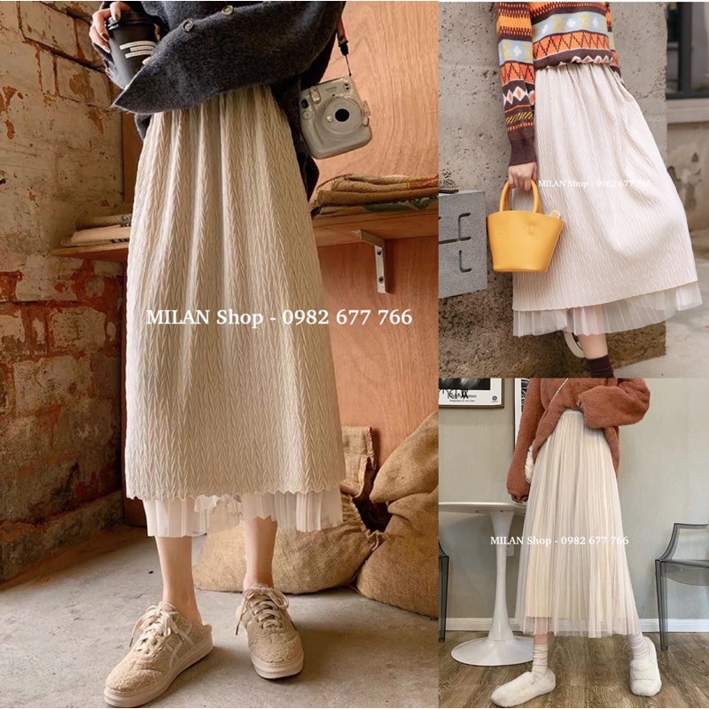 Chân váy xếp ly mặc được 2 mặt chất nhung & vải Quảng Châu | BigBuy360 - bigbuy360.vn