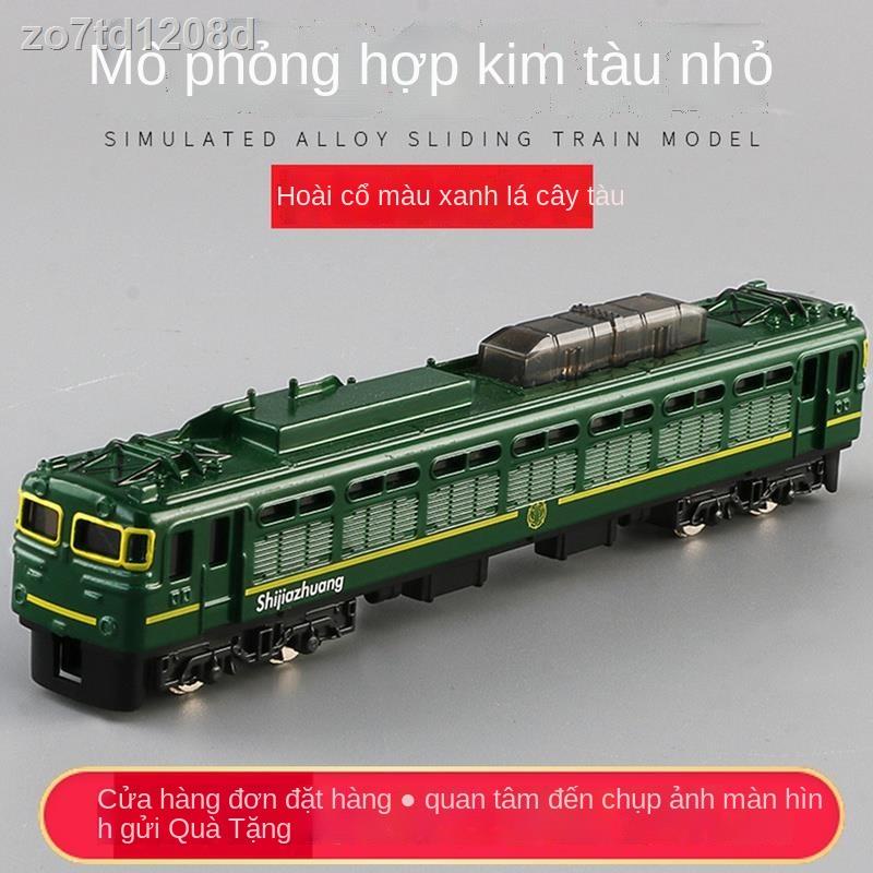 ☄❀△Hợp kim xe lửa cổ điển đồ chơi trẻ em hoài mô hình hơi nước cậu bé trượt da màu xanh lá cây hai đầu