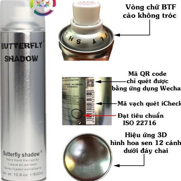 Gôm xịt tóc nam nữ Butterfly Shadow giữ nếp tóc , tạo kiểu tóc