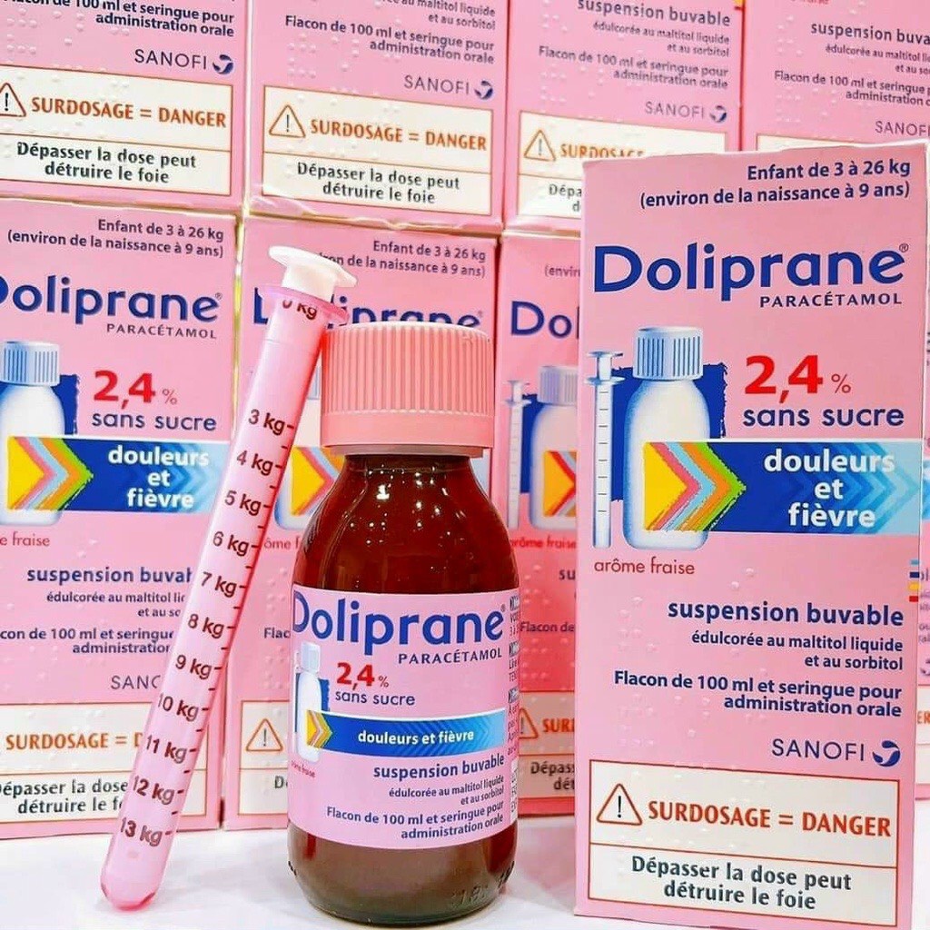 Doliprane - Siro Hạ Sốt cho bé Doliprane 2.4% 100ml hàng nội địa Pháp, hương dâu dễ uống_ CHÍNH HÃNG