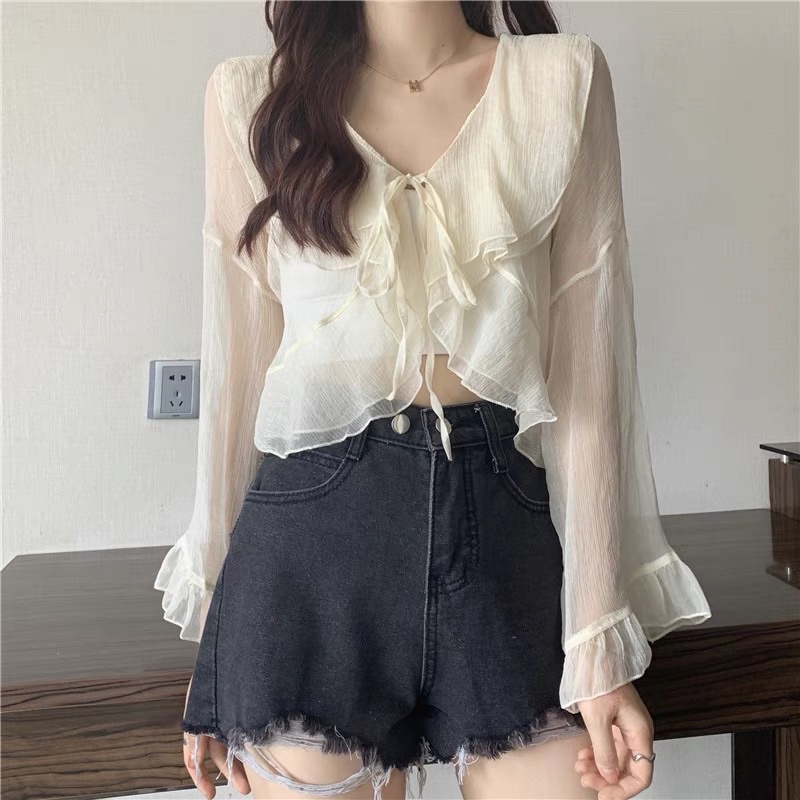 Áo choàng ngoài váy hai dây phối nhiều kiểu/ áo khoác cardigan tay cánh dơi vải voan mỏng dễ thương