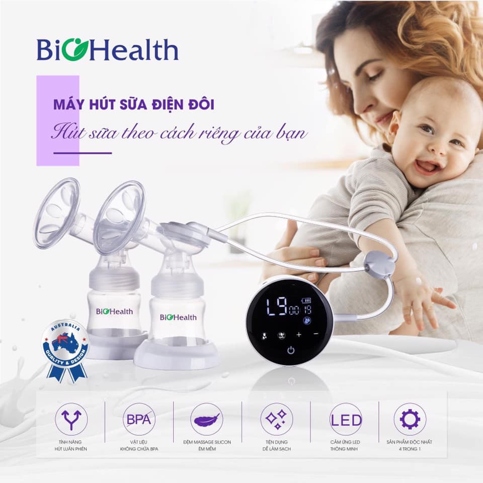 <Tặng máy Hâm Sữa>Máy hút sữa vắt sữa bằng điện đôi Biohealth IE Basic