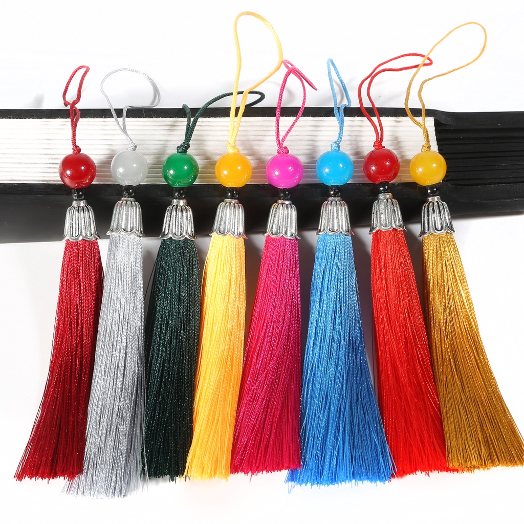 Dây núm tua BEADIA cotton lụa nhiều màu tùy chọn làm móc khóa DIY