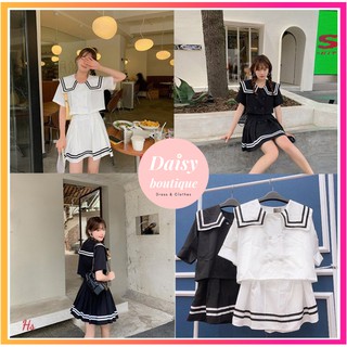 [Siêu Dễ Thương] Set Áo Croptop Thuỷ Thủ Mix Chân Váy Tenis Chất Liệu Đũi Mát Daisy Boutique