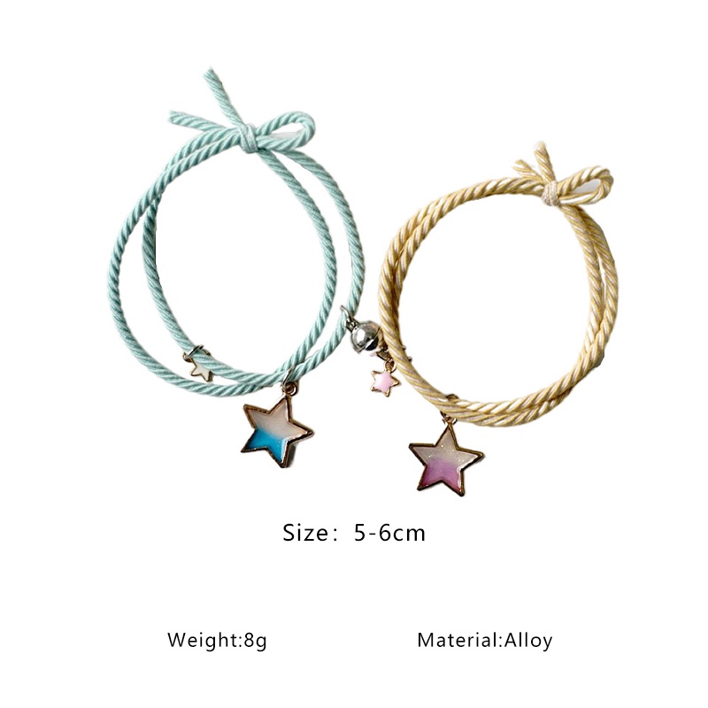 Vòng tay cặp đôi thời trang hình mặt trăng sao dây thừng từ tính hút thủ công thiết kế phong cách hoạt hình món quà sinh nhật dễ thương cho nam và nữ