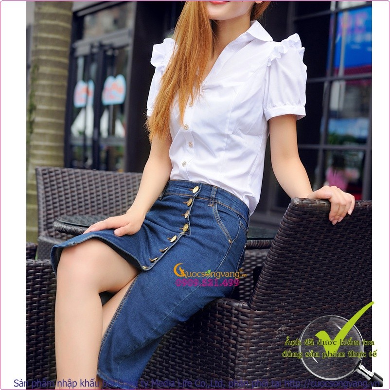 Chân váy công sở chân váy bút chì jeans nhiều nút GLV021 Cuocsongvang