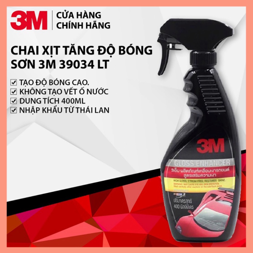 Chai Xịt Tăng Độ Bóng Bề Mặt Sơn Ô Tô Xe Máy 3M 39034LT Gloss Enhancer 400ml Làm mới Bề Mặt Xe (Nhập Khẩu Thái Lan)