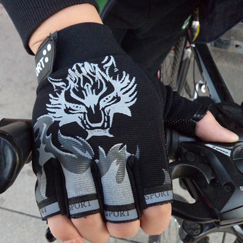 Găng Tay Phượt, Thể Thao, Xe Máy Hình Hổ Cụt Ngón - Vải Dày, Có Hạt Nhựa Bám Tốt, Thấm Hút Mồ Hôi
