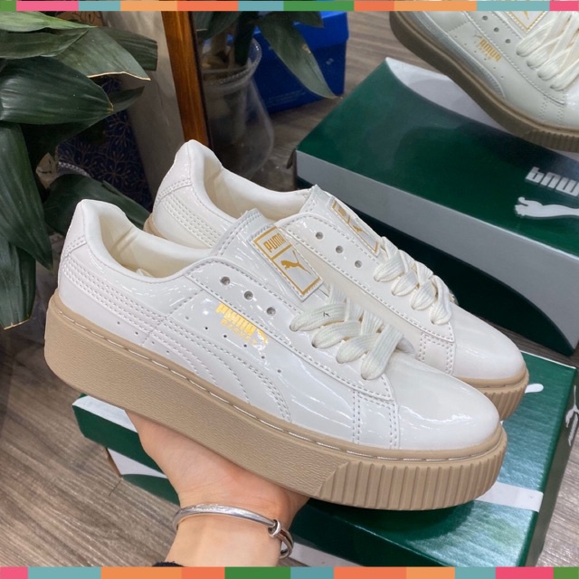 Giày thể thao sneaker nữ trắng 𝐏𝐔𝐌𝐀 đế nâu độn đế tăng chiều cao hàng 11 bản trung [Full Box]