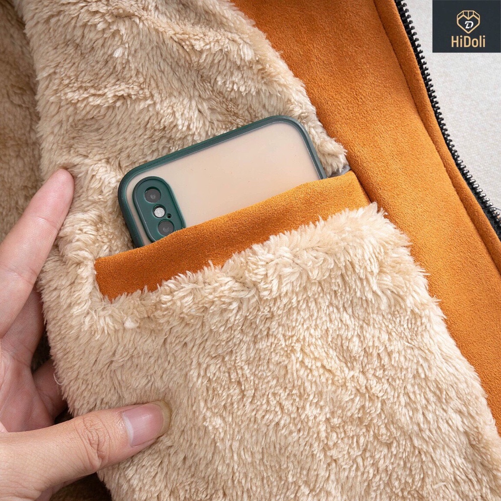 Áo bomber nam da lộn, khoác nam lót lông thời trang 4 màu đen than ghi vàng bò