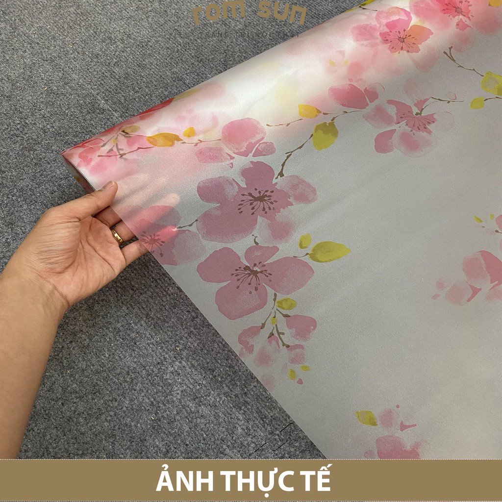 Decal dán kính mờ chống nhìn trộm mờ khổ 90cm, Giấy decan dán kính phòng ngủ,tắm hoa đào đỏ đẹp