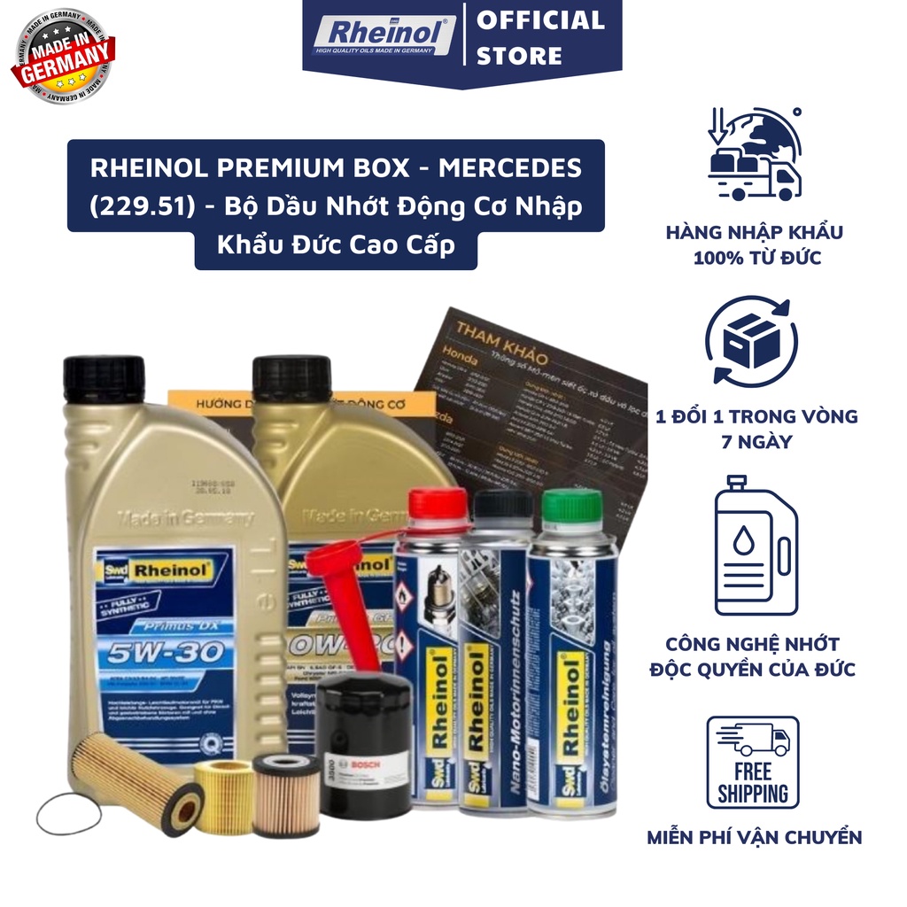RHEINOL PREMIUM BOX - MERCEDES  - Bộ Dầu Nhớt Động Cơ Nhập Khẩu Đức Cao Cấp