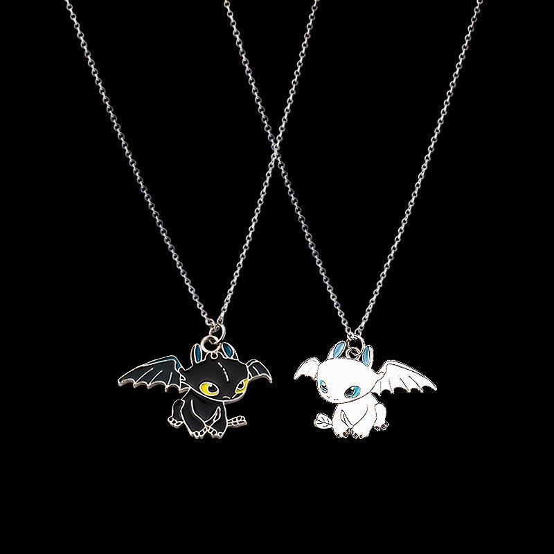 Vòng Cổ Choker Hai Màu Trắng Đen Khóa Nam Châm Hình Rồng Bay Hoạt Hình Phong Cách Punk Hip Hop Làm Quà Tặng Trang Sức Cho Cặp Đôi