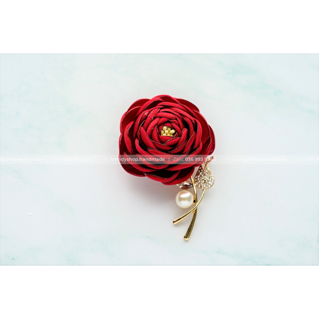 Hoa cài áo - Hoa trà cài áo ghim cài cành trai đá - Hoa vải cài áo handmade