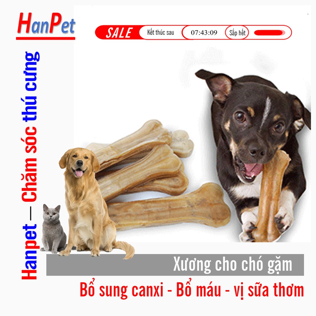 HCM-Bộ 3 Xương ống da bò cho chó gặm 7cm - phù hợp với chó 5-15kg (hanpet 369)
