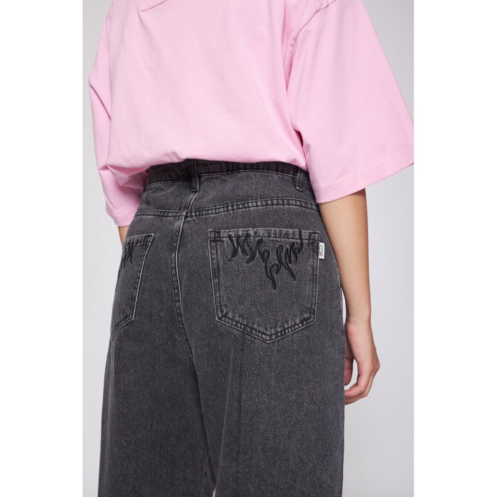Quần Jeans Nữ BOO Dáng Slouchy Thêu Họa Tiết Lửa