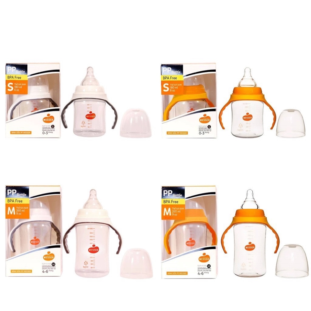 [MẪU MỚI] BÌNH SỮA WESSER CỔ RỘNG 180ML/260ML NHỰA PP BPA FREE
